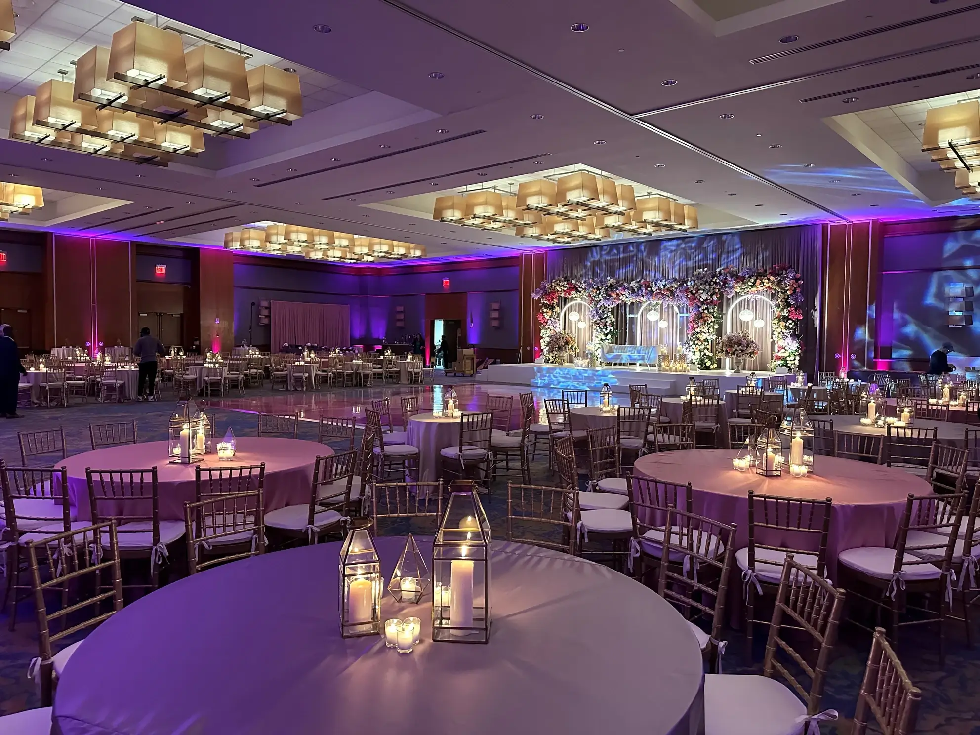 Wedding reception decorated with candles.